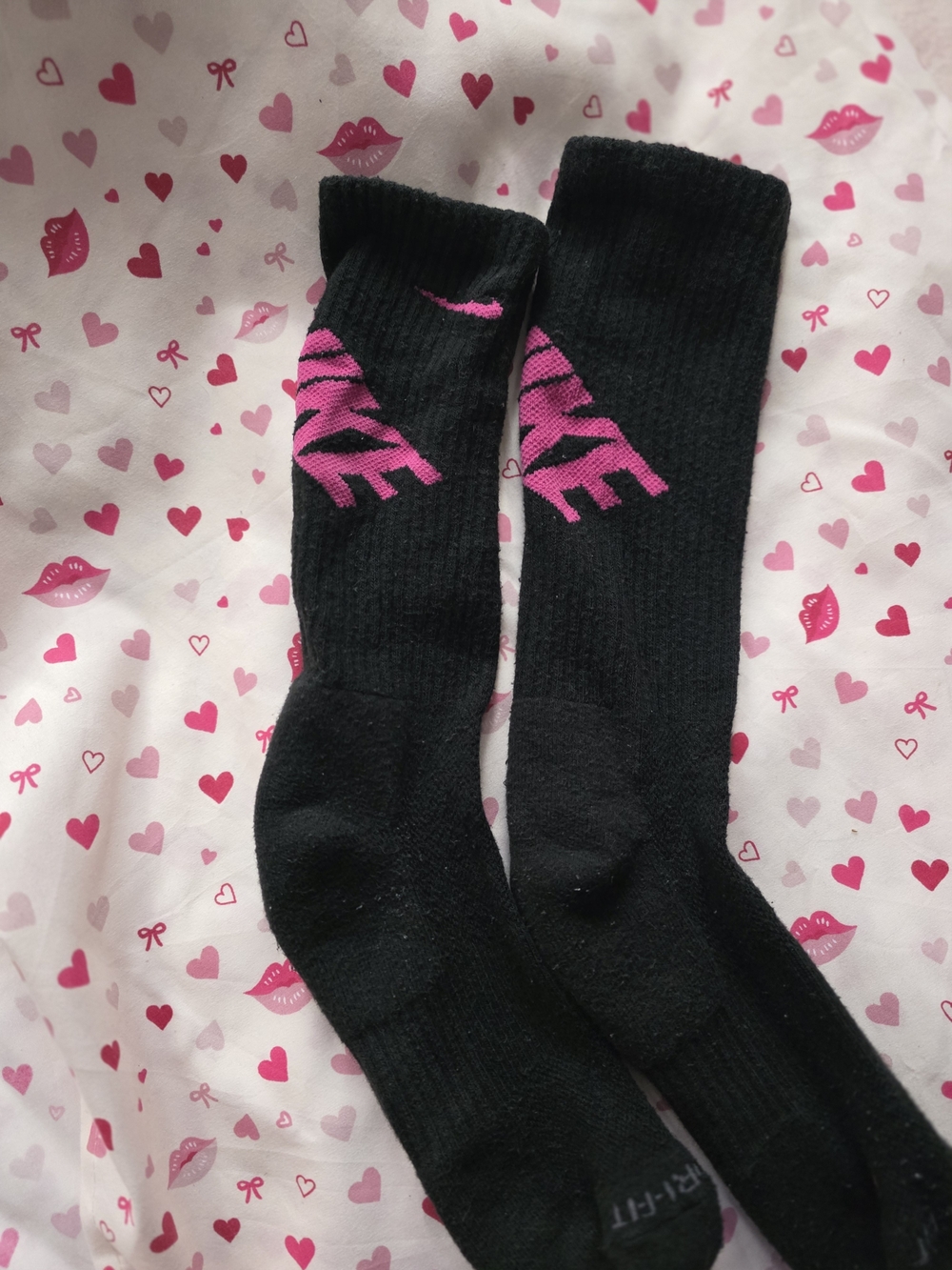 Nike Men’s Black Crew Socks with Pink Logo